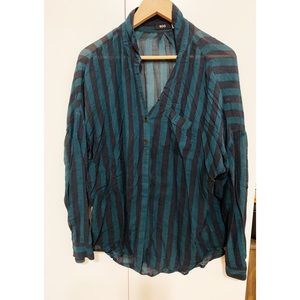 UO Sheer, long sleeve striped oversized button up